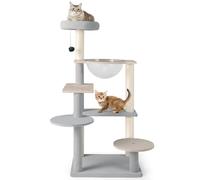 Arbre à Chat Moderne Multi-Niveaux 113 x 50 x 40 cm avec perchoir Amovible et poteaux à gratter en sisal Naturel 20_0010147