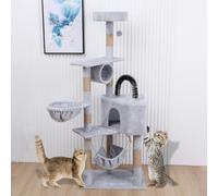 Arbre à chat moderne pour grands chats, tour à chat de 155,7 cm pour chats d'intérieur, niche à plusieurs niveaux en peluche, meuble d'escalade robuste, joli château Vesper avec griffoir et rampe