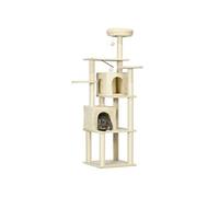 Arbre à chat modulable - griffoirs, 2 niches, 4 plateformes, 2 boules suspendues - peluche douce beige