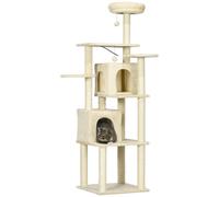 PawHut Arbre à Chat Arbre à Grimper griffoir Tour de Jeux Design DIY, Hauteur 171 cm Centre d'activités avec 2 niches 6 Plateformes 2 Pompons Suspendus Beige