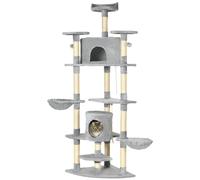 Arbre À Chat Multi-Équipement Griffoirs 2 Niches 2 Hamacs Plateformes Boules Suspendues Corde Peluche Grise