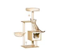 PawHut Arbre à Chat griffoirs grattoirs Multi-équipements Niche hamac Panier Coussins Amovibles Hauteur 126 cm Peluche Courte sisal Naturel Beige