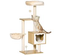 PawHut Arbre à Chat griffoirs grattoirs Multi-équipements Niche hamac Panier Coussins Amovibles Hauteur 126 cm Peluche Courte sisal Naturel Beige