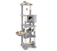 Arbre à Chat Multi-niveaux 176 CM COSTWAY, Perchoir Supérieur, Condo, Panier, Hamac, Poteaux à Gratter, Plateformes, Jouet Suspendu