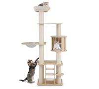 Arbre À Chat Multi-Niveaux 185 Cm Costway, Condo, Perchoir, Poteaux À Griffer, Échelle À 3 Marches, Coussins En Peluche Lavables