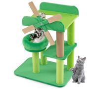 Arbre à Chat Multi-Niveaux 50 x 34 x 60 cm avec Poteau à gratter et Moulin à Vent Design Bois Vert 20_0010149
