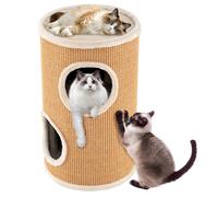 Arbre à Chat Multi-Niveaux 60 CM COSTWAY, 3 Étages, Forme de Tonneau, Condo pour Chat, Tapis à Griffer en Sisal, 2 Grandes Entrées