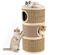 Arbre à Chat Multi-Niveaux 70 CM COSTWAY, 3 Étages, Forme de Tonneau, Condo pour Chat, Tapis à Griffer en Sisal, Lit en Peluche