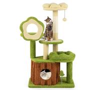 Arbre à Chat Multi-Niveaux avec condo 100 x 55 x 40 cm griffoir et Jouets Fleuri en Bois Composite Vert 20_0010163