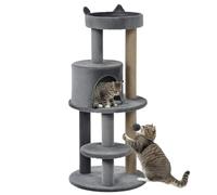 Arbre à Chat Multifonction Jeu et Repos 48 x 48 x 104 cm griffoirs résistants et Niche Douillette scandinave en Bois Gris 21_0007641