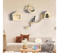Arbre à chat mural avec marches d'escalade, grandes étagères en bois pour chats d'intérieur, perchoirs d'angle peu encombrants