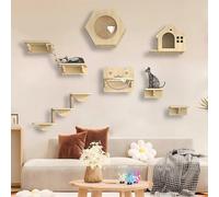 Arbre à chat mural avec marches d'escalade, grandes étagères en bois pour chats d'intérieur, perchoirs d'angle peu encombrants