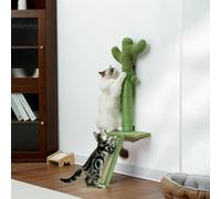 Arbre à chat mural Cactus - Griffoir en sisal robuste avec planche inclinée et jouet à suspendre - Perceuse pour tous types de murs - Meuble décoratif pour chat peu encombrant