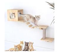 Arbre à Chat Mural, Combinaison Libre d'intérieur en Bois Massif de Pont Suspendu aérien et Plate-Forme Saut(S6)