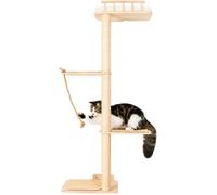 Arbre à Chat Mural en Bois Naturel | Tour d’Escalade 132 cm avec Poteau Grattoir,Larges Plateformes & Perchoir | Étagère Murale