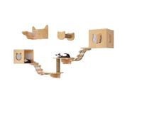 Arbre À Chat Mural Ensemble de Structures d'escalade Murales pour Chat, Cadre Robuste en Bois Massif pour Grands Chats Et Chatons(7pcs)