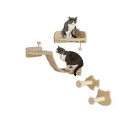PawHut Étagères murales pour Chat, Ensemble de Meubles muraux, Arbre Parcours Mural Complet 4 pièces avec marches, échelle, Plates-Formes de Saut, griffoirs, Boule de Jouet, Gris