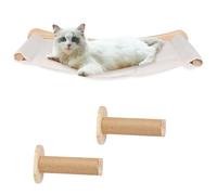 Arbre à Chat Mural,Hamac et escalier,Mur d'escalade pour Chat,lit d'escalade pour Chat en Bois Naturel, Montage Mural, 2 poutres,Set de 3,Bois/Tissu (b)