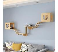 Arbre A Chat Mural, Parcours Mural Chat, Parcours Chat avec Perchoirs et Marches, épaisseur De La Planche De Bois 1,5 Cm pour Maison De Condos pour Chats Fixée Au Mur Intérieur(Yellow,Small)