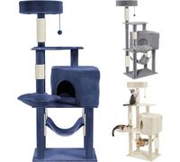 Arbre à chat NAIZY Hauteur 134 cm Maison pour chats, Tour d'escalade à plusieurs étages avec poteaux en sisal, hamac, plates-formes, balles de jeu & tanière pour chats, Arbre à chat stable pour chats 