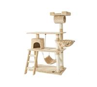 Arbre à chat panneau de fibres griffoir sisal 141cm sécurité beige
