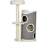 Arbre à chat PawHut, 109 cm, arbre à chat avec griffoir, arbre à grimper, arbre à chat avec lit pour chat, meuble pour chats avec colonnes en sisal, griffoir pour chats, blanc+gris