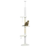 Arbre à chat PawHut 225-255 cm réglable en hauteur Tour pour chat 3 griffoirs en forme de nuage et 2 balles 48x32x225-255 cm blanc