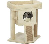Arbre à chat PawHut 57 cm Petit arbre à chat avec niche pour chat, plateforme de repos, arbre à chat avec griffoir, balle de jeu, beige