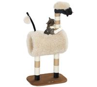 Arbre à Chat PawHut 98 cm Arbre à Chat avec Poteau griffoir, Tunnel, Balle de Jeu, Arbre à Chat en Design Mouton, pour Chats jusqu'à 5 kg, Marron Clair