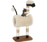 Arbre à chat PawHut 98 cm Arbre à chat avec poteau griffoir, tunnel, balle de jeu, arbre à chat en design mouton, pour chats jusqu'à 5 kg, marron clair