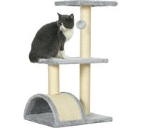 Arbre à chat PawHut à 3 étages 72 cm avec tapis grattoir bombé, arbre à chat à plusieurs étages, perchoir pour chat avec balle en bois, peluche et sisal, gris clair