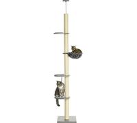 PawHut Arbre à Chat avec Hamac, incl. Connecteur Plafond, Plafonnier, 40 cm x 40 m x 250 cm, Gris + Blanc crème