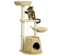 Pawhut Arbre à chat Style Cosy Chic Sisal naturel, 2 paniers avec coussins, niche – Crème Beige