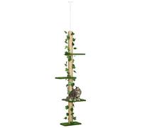 Pawhut Arbre à chat poteau à griffer design hauteur réglable 37×21×202–242 cm 4 niveaux beige/vert
