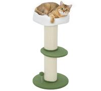 PawHut Arbre à Chat à Fleurs à 3 Niveaux Hauteur 92 cm, tonneau à gratter pour Chats avec Poteau Ultra-épais, Plateforme et Balle, Poteau en sisal, pour Animal 6 kg, Vert et Blanc