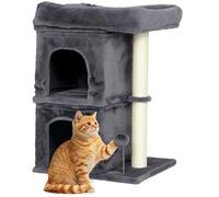 Arbre à chat - PawHut - grande plateforme, 2 niches et balle en peluche, griffoirs en sisal - 45 x 40 x 66 cm - gris foncé