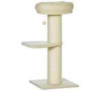 PawHut Arbre à chat griffoir sisal naturel 2 plateformes, panier et boule peluche beige