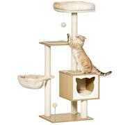PawHut Arbre à chat Multi-équipement H126 cm – Niche, hamac, griffoirs, coussins amovibles – Beige