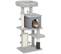 PawHut Arbre à Chat, Tour de Jeux pour Chats, Hauteur de 104 cm, avec Tapis griffoir, lit pour Chat, Maison pour Chat, Plateformes, Brosse de toilettage, balles de Jeu, Gris Clair