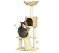 PawHut - Arbre à chat 116 cm avec niche, panier, plateformes et pompons - Beige