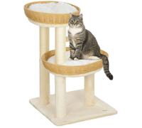 Pawhut – Arbre à chat bohème aspect rotin tressé, 2 paniers, griffoirs, balle suspendue, beige