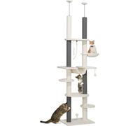 Arbre à chat PawHut Hauteur de plafond, arbre à chat, 225-255 cm Arbre à chat avec hamacs, griffoirs, panier, balle de jeu, meuble pour chats avec protection anti-basculement, blanc