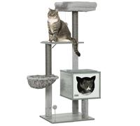 Arbre à chat - PawHut - multi-équipements niche hamac panier coussins amovibles - 126Hcm - peluche courte sisal naturel - gris