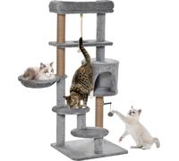 Arbre à chat PawHut pour chats 120 cm Arbre à chat avec panier, grotte pour chats, balle de jeu, tour d'escalade intérieure avec lit, tronc en jute, meuble griffoir pour chats jusqu'à 5 kg, gris clair