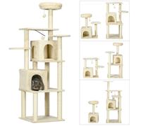 Arbre À Chat Modulable - Griffoirs, 2 Niches, 4 Plateformes, 2 Boules Suspendues - Peluche Douce Beige