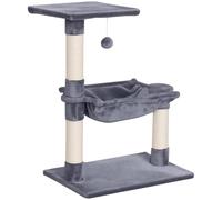 Arbre à Chat Plateforme 50 x 36 x 70 cm Multiples griffoirs hamac et Boule Suspendue Design Contemporain en Peluche Gris 21_0007630