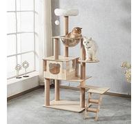 Arbre à Chat pour Chat, Tour à Chat Moderne de 55 Pouces avec condo pour Chat, Meuble d'enceinte pour bac à litière en Bois avec Grand perchoir supérieur Transparent pour Chats de Grande Taille