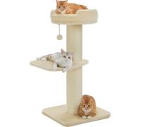 Arbre à chat pour chats, place unique pour fleurs, design à trois couches, beige, 93 cm