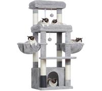 Arbre à chat pour grands chats - LEVYS - 2 grandes plateformes - 2 hamacs - Grand niche - Peigne à toilettage