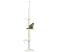 Arbre À Chat Réglable En Hauteur 225-255 Cm - Tour Pour Chat 3 Griffoirs Nuages, 2 Balles - Blanc